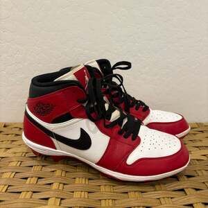 Nike Air Jordan 1 Mid TD Football Cleat White Black Red FJ6805-106 Men’s 11.5